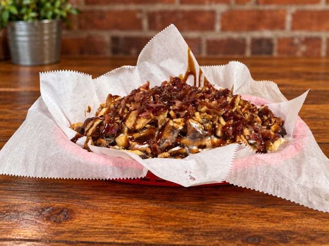BBQ Chicken & Bacon Queso Fries.
