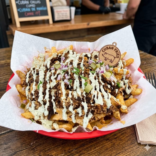 Loaded Cuban Queso Fries.