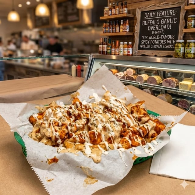 Buffalo Chicken Queso Fries.